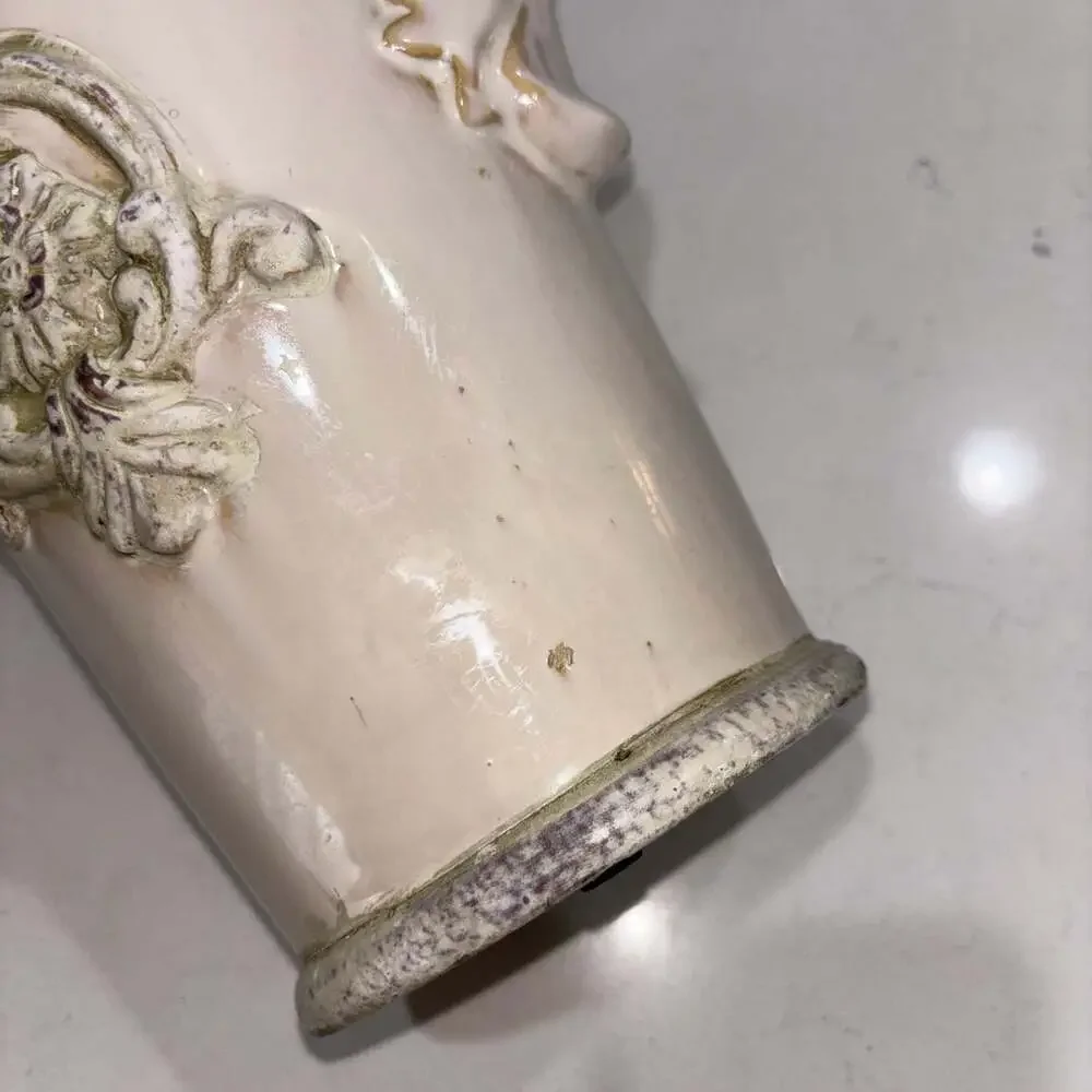 Vintage Italian Style Ceramic Planter Shabby Chic Tuscan Urn Vase with Handles